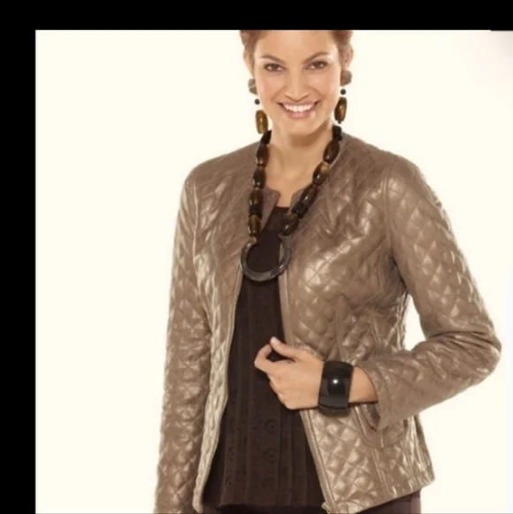 Gold Champagne Moto Jacket Quilted Leather - Picture 7 of 7